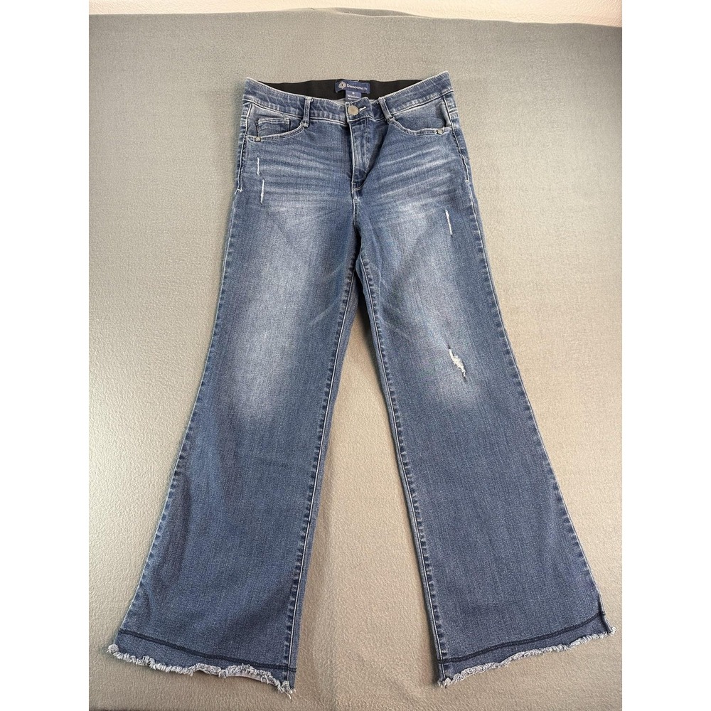 Democracy Jeans Womens 8 Medium Blue Mid Rise Wide Leg Crop Distressed Flare